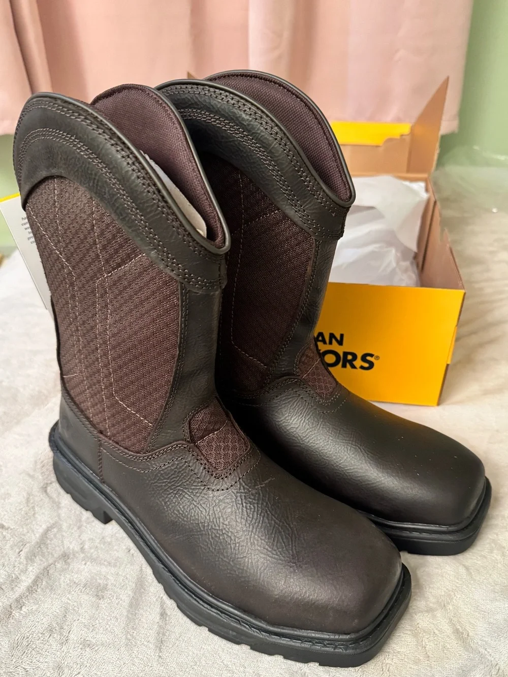 Herman’s Survivor Men’s Brown Work Cowboy Boots -  Slip-On Work Boots steel toe